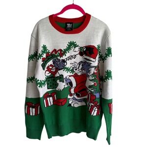 BIOWORLD TOM & JERRY Red, Green‎ Christmas Mens Ugly Sweater, S
